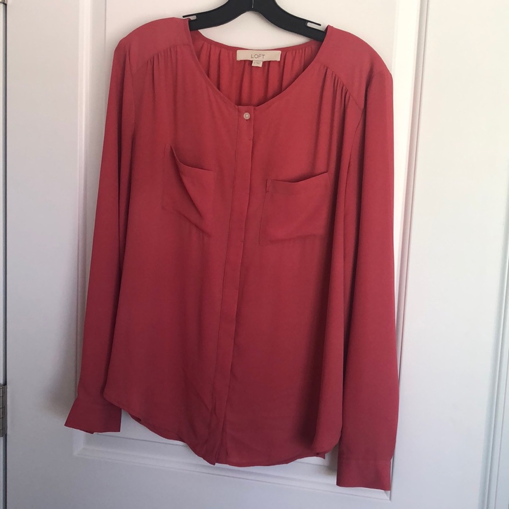LOFT Coral/salmon colored long sleeve silky top